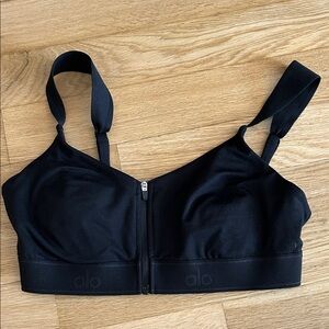 ALO Yoga Black Zip-Front Sports Bra